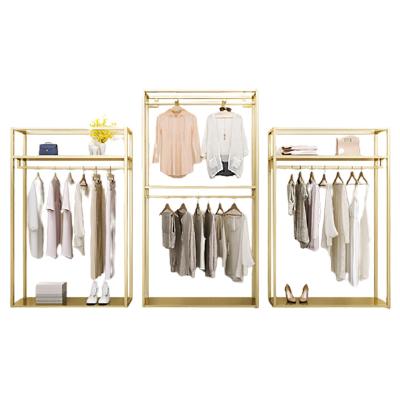 China Clothing Store Boutique Garment Chrome Stainless Steel Gold Metal Clothing Rack for Store Shelf Cloth Display Racks Clothing Stores for sale