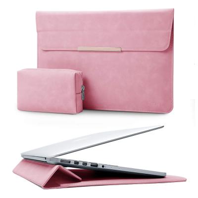 China Fashion Genuine Cheap Promotional For Girl Magnetic Pink Trolley Laptop Bag With Stand PU Leather Laptop Sleeve for sale