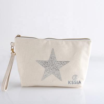 China Custom Logo Printed Eco Friendly Organic Fashion Cotton Canvas Travel Cosmetic Makeup Bag Pouch With Zipper for sale