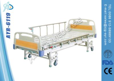 China Triple Shakes Metal Manual Mechanical Hospital Patient Bed With Aluminum Handrails for sale