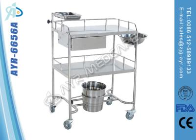 China Two Shelves Stainless Steel Dressing Medical Trolleys With Tray And Bucket for sale