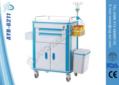 China Hospital Plastic Medical Emergency Trolley With Drawers And Defibrillator for sale