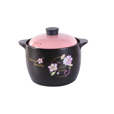 China Healthy Stocked 4.5L Ceramic High Casserole Soup Pots Cookware Sets With Pink Lid for sale