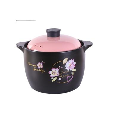 China Double Stocked Ceramic Handle Ceramic Casserole 5.5L Noodle Cooking Soup Pot With Handle for sale