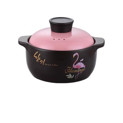 China Black Stocked Earthenware Soup Pot 1.6L Rose Lid Ceramic Casserole Pot Stew Pot With Printed Flower for sale