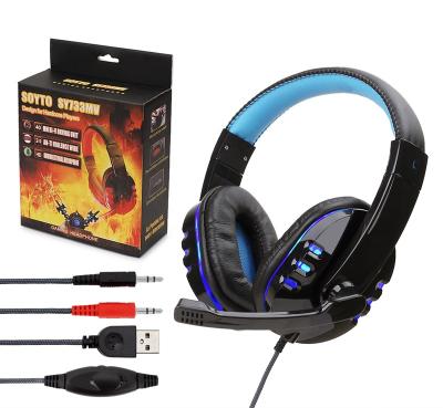 China Above the ear; PC gaming headset with microphone; Computer Headsets SY733MV 3.5mm USB Gaming Headset Led Over-Ear Headphones With Microphone For PC Game Earphone for sale