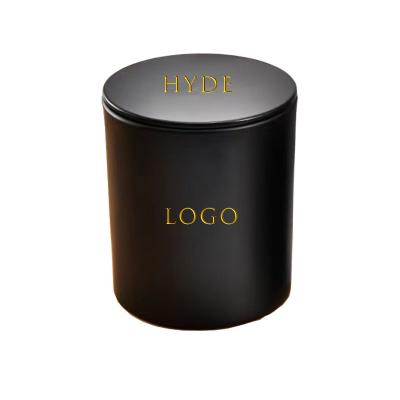 China Custom Home Decoration Gold Glossy Frosted Logo 8oz 10oz Matte Black Candle Jar With High End Metal Lid With Box for sale