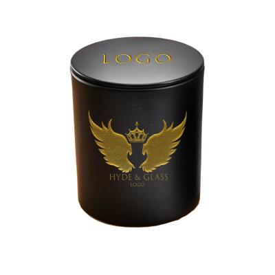 China Luxury custom unique home decoration gold logo 8oz 10oz shiny matte frosted black candle jar with lid and giftbox packing for sale