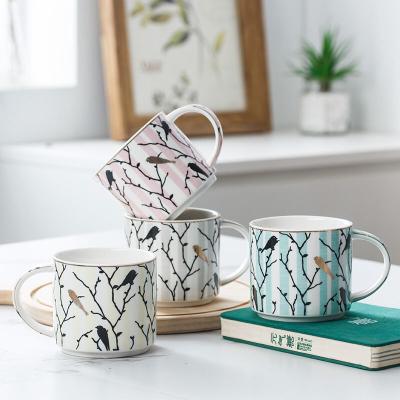 China 400ml Flower And Bird Plant Design Cup Drinkware Porcelain China Style Sustainable Luxury European Style Shape Type Of Coffee Mug for sale