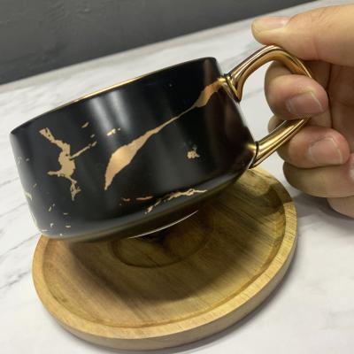 China Durable Luxury Nordic Marble Anti Slip 300ml Coffee Mug Breakfast Tea Cup Milk Cup Saucer Spoon Ceramic Spoon for sale