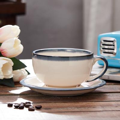 China 350ml Porcelain Ceramic Coffee Cup and Saucer Dropshipping Viable Saucer Latte Coffee Change Furnace Cup Saucer for sale