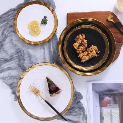 China Sustainable 4 Pcs Set With Gold Edge Ceramic Dinnerware Dish And Bowl Dinnerware Set for sale