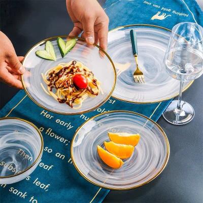 China Fruit salad bowl dish restaurant western modern simplicity stocked creative first-tier glass dinner set for sale