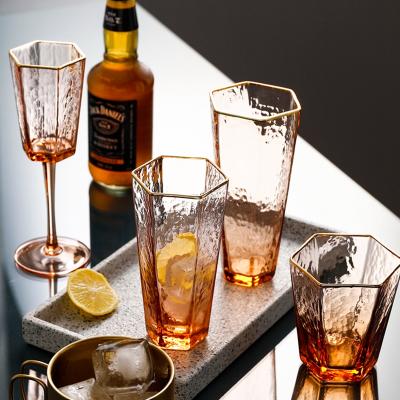 China Luxury Glass Wine Stocked Cocktail Cup Wine Juice Cup Water Drinkg Glass Glass With Gold Rim for sale