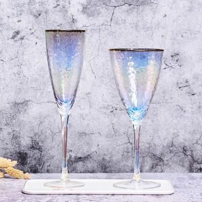 China Stocked Wine Glass Cup Customized Long Stem High Hammered Red Wine Glass With Gold Rim Glass for sale