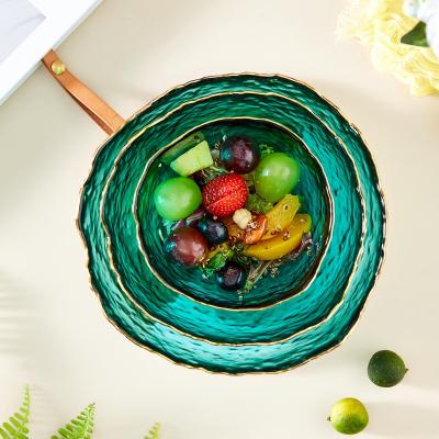 China Gold Inlay Edge Glass Salad Bowl Sustainable Fruit Rice Serving Bowls Decoration Tableware for sale