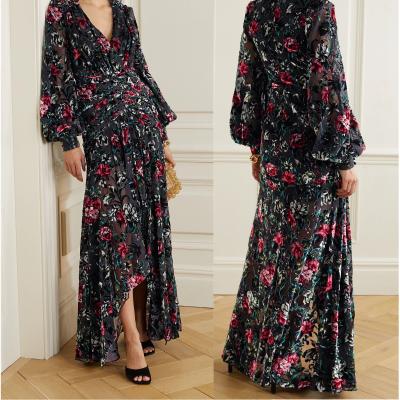 China Maxi Asymmetric Dress China Guangzhou Women Clothing Anti-Static Floral Printed Manufacturer for sale