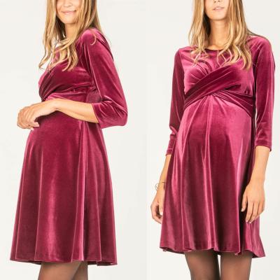 China Velvet Solid Color Mini Women High Quality Maternity Clothing Antibacterial Casual Dresses For Office Wholesale for sale