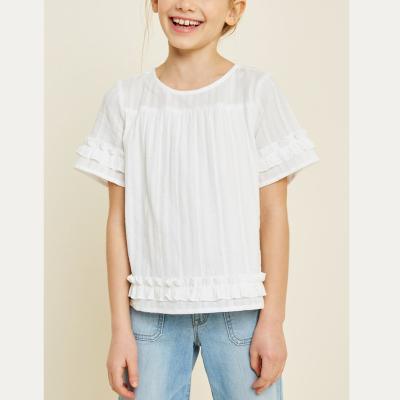 China New Coming Hot Sale Competitive Price Anti-Wrinkle Girls Clothes Kids Fashion Textured Cotton Ruffle Trim Summer Top for sale