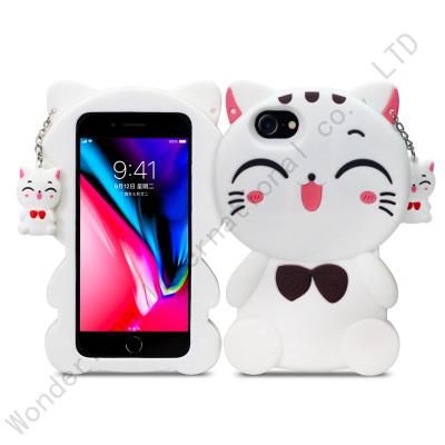 China Cartoon Cat 3D Silicone Rubber Animal White Cell Phone Cases For iphone 8 for sale