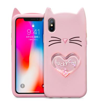 China Quicksand 3d Silicone Gel Lucky Cat Lovely Phone Case For iPhone X Protector Cover for sale