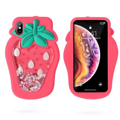 China 2018 New 3D Unique Strawberry Liquid Quicksand Soft Silicone Case For iphone for sale