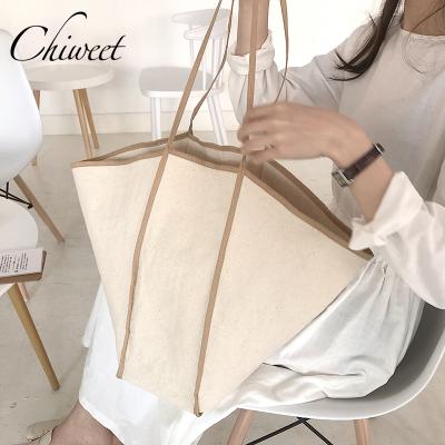 China Large Designer Chic Handbags Casual Simple Tote Shopping Bag Pacthwork Girls Preppy Style Canvas Women Shoulder Bags for sale