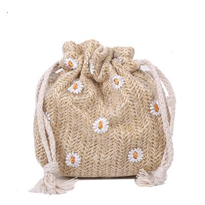 China New Fashion Fresh And Versatile Mini Straw Bag Mini Bucket Rattan Woven Ladies Wrist Bag Retro Woven Shoulder Bag for sale