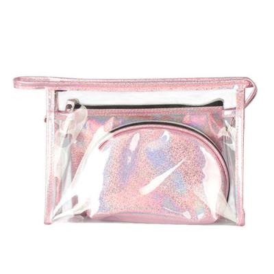 China 100% 2021 Eco-friendly Hot Selling Cosmetic Bags, 3Pcs PVC Makeup Bag Pink Cosmetic Bag Makeup for sale