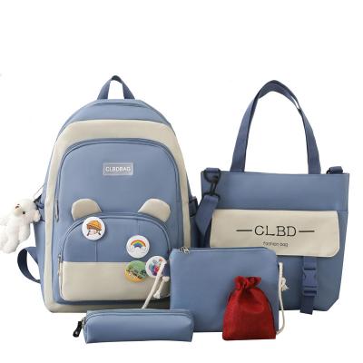 China Waterproof 5 Pcs Set Cute Fashion Color Student School Bag For Teenage Girls Waterproof Travel Nylon Backpacks Custom Logo Handbag for sale