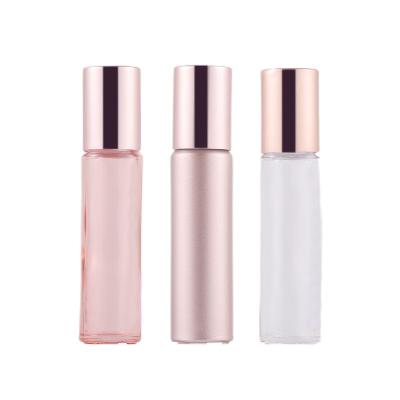 China Personal Care Stain 5ml Tube Roll On Type Essence Bottle Massage Rollerball Bottle Rose Gold Slander Glass Bottle for sale