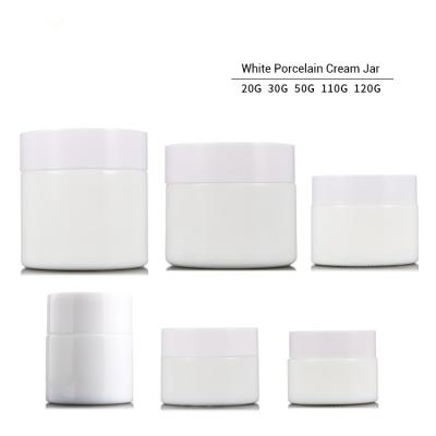 China Cosmetic packaging 20g 30g 50g 110g 120g porcelain cosmetic cream jar with plastic lid for sale