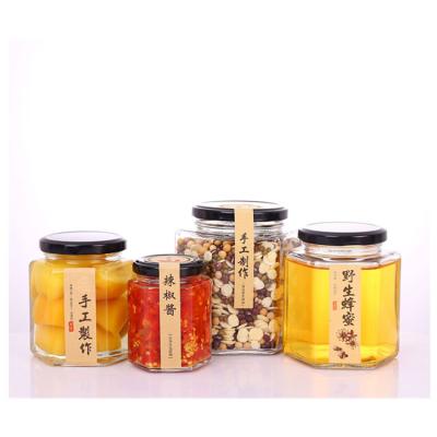 China Food grade transparent 25ml to 1000ml block glass honey jelly storage jar with airtight metal lid for sale