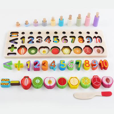 China Hot New Product 3-in-1 Wooden Educational Toys Kid's Study/Playing Numbers Matching Wooden Board Number Count Shape Puzzle for sale