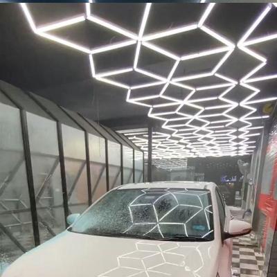 China Aluminum New Design Spider Style Auto Washing Booth Garage Lamp Can Be Customized Size Car Detailing Workshop Hexagon Led Light for sale