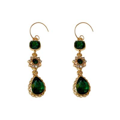 China New Designer CLASSIC and Fashion Tassel Emerald Ear Hook Earrings Long Water Drop Zircon Retro Style Lightweight Luxury Earring for sale