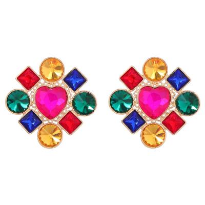 China CLASSIC Exaggerated Rhinestone Dangle Earrings Luxury Colorful Shiny Elegant Palace Style Dangle Earrings For Women for sale