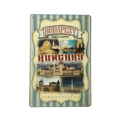 China Custom Europe Hungary Toutist Souvenirs Tin Poster Vintage Retro Embossed Hanging Metal Tin Sign for sale