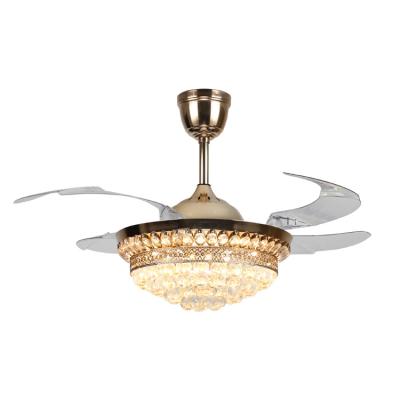 China Modern Luxury Iron Invisible Ceiling Fan Light With Remote Control Changes LED Chandelier Fan Lamp for sale