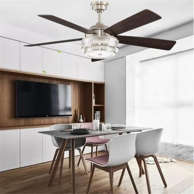 China Living Dining Room Remote Control Crystal Ceiling Fan Lights American Style Simple Design 24W Decorative Led Crystal for sale