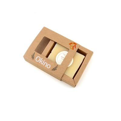 China Recyclable Custom Eco - Friendly Kraft Paper Brown Packaging Soap Box With Clear PVC Window for sale