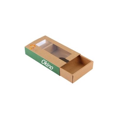 China 350g Recyclable Cheap Recycled Paper Custom Window Logo Drawer Box With Clear Packaging for sale