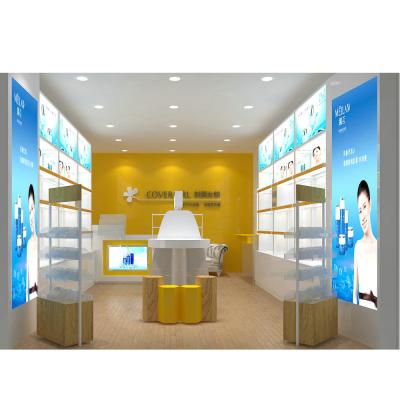 China Manufacturer Cosmetic Store Showroom Design Showcase Retail Cosmetic Show Wall Mounted Cosmetics Display Stands for sale