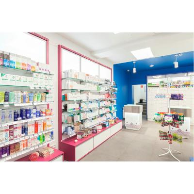 China Medical Store Design Pharmacy Counter Display Pharmacy Furniture Shelf Rack Medical Exclusive Custom for sale