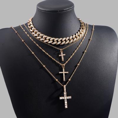 China Trendy High Quality Religion Jewelry Chunky Bling Iced Cuban Link Choker Diamond Cross Pendant Hip Hop Chain Necklace For Women 2022 for sale