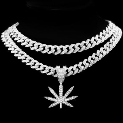 China Trendy Hip Hop Chain Necklace Diamond Pendant Iced Out Jewelry Gold Plated TRENDY Chunky Bling Crystal Miami Cuban Maple Leaf Women Men for sale