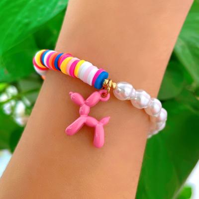 China FASHIONABLE New Arrival Sweet Asymmetry Bracelet For Girls Jewelry Half Pearl Balloon Dog Charm Beaded Bracelet for sale