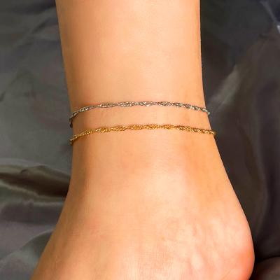 China TRENDY real gold plating leg bracelet for men women jewelry simple design water wave chain anklets for sale