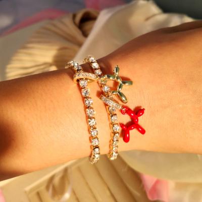 China FASHIONABLE High Quality Full Rhinestone Pave Chain Bracelet For Women Colorful Acrylic Bear Balloon Dog Charm Bracelet for sale