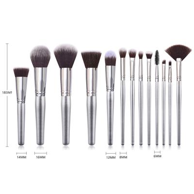 China Angular Blush Wholesalers High Quality Silver Wood Handle Synthetic Hair 13 Pcs Face Makeup Brush Set for sale